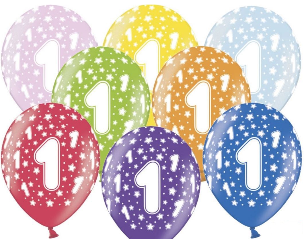 Akcesoria - Balony 1st Birthday, Metallic Mix, 30 cm - 5 szt.