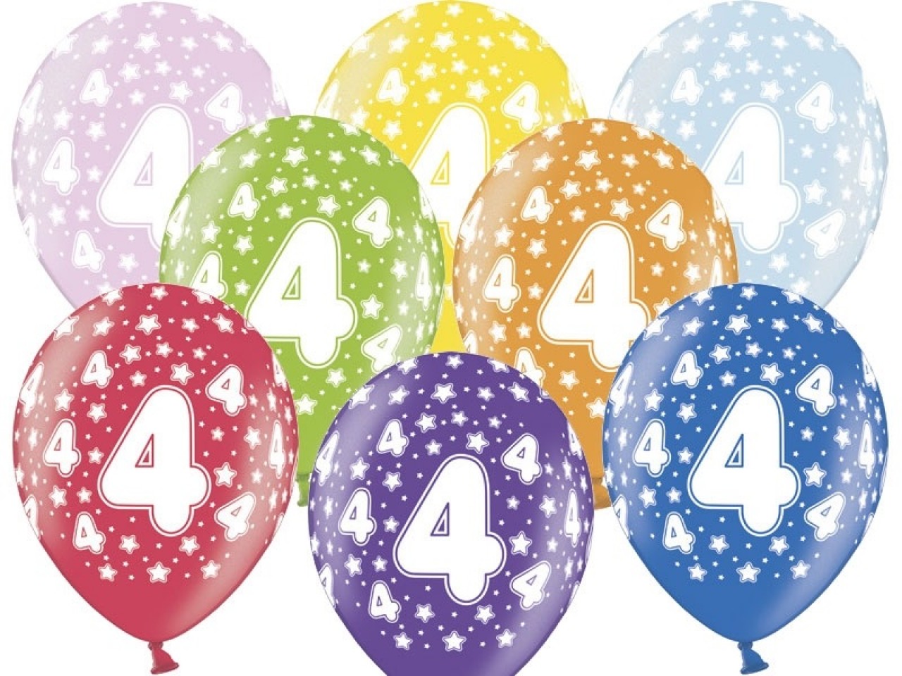 Akcesoria - Balony 4th Birthday, Metallic Mix, 30 cm - 5 szt.