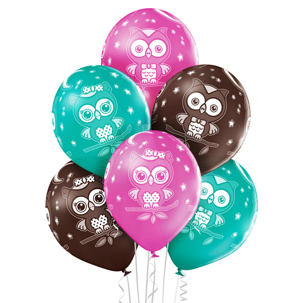 Akcesoria - Zestaw balonów w sowy - 6 szt.