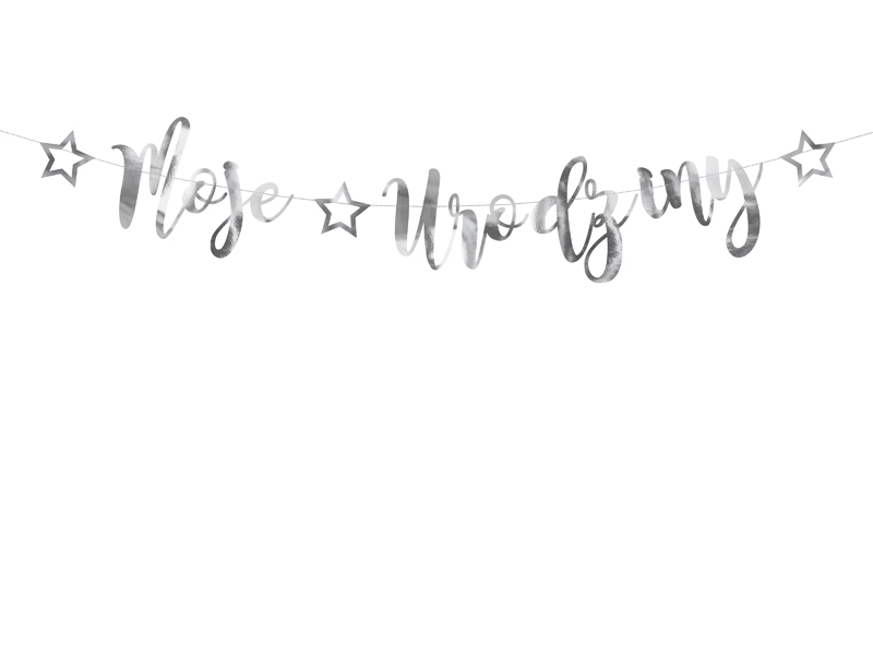 Akcesoria - Baner Moje urodziny, srebrny, 16,5x90cm