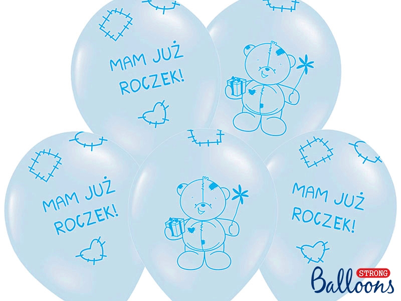 Balony na roczek MIŚ MAM JUŻ ROCZEK 5szt Niebieskie