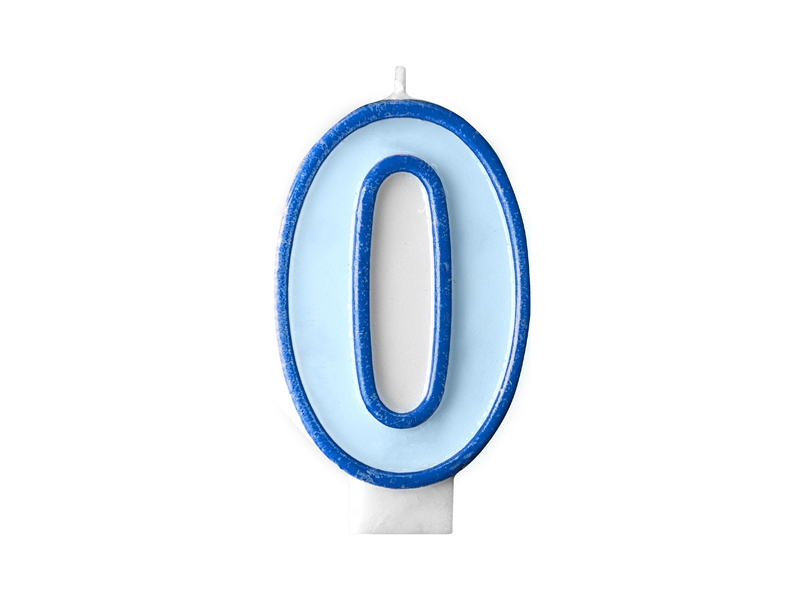 Akcesoria - Świeczka urodzinowa Cyferka 0, niebieski, 7cm
