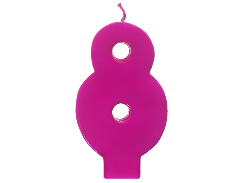 Akcesoria - Świeczka urodzinowa Cyferka 8, różowy, 6,5cm