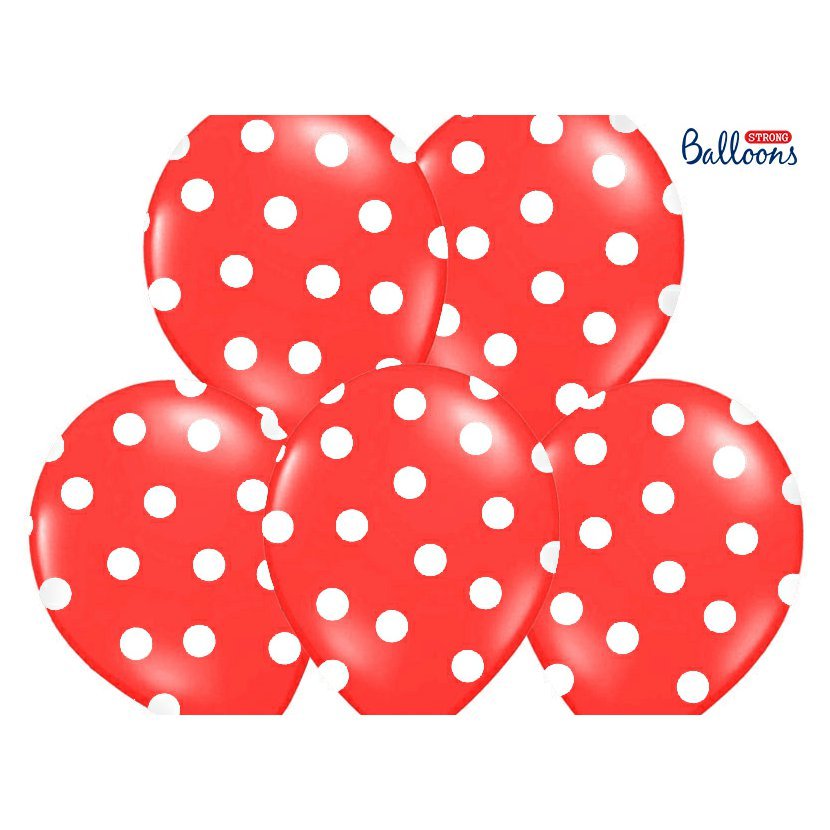 Akcesoria - Balony czerwone w białe kropki, 30 cm - 5 szt.