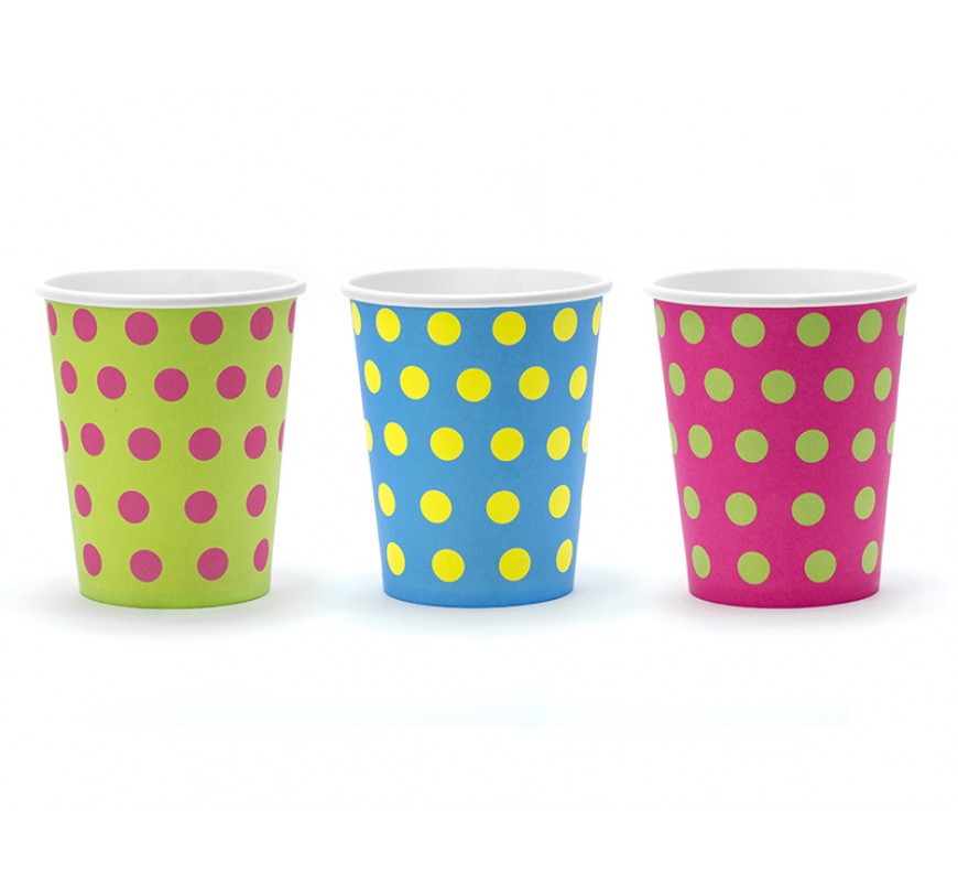 Akcesoria - Kubeczki Kropki, mix, 200ml - 6 szt.