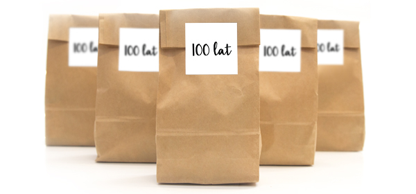 Akcesoria - Torebki papierowe kraft  100 lat białe, 5 szt