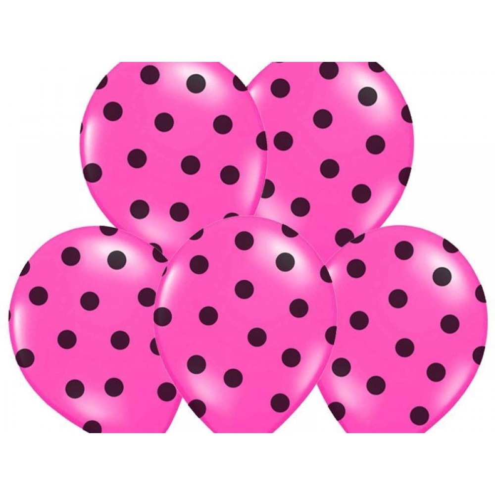 Akcesoria - Balony różowe w czarne kropki, 30 cm - 5 szt.