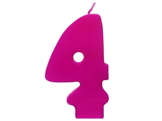 Akcesoria - Świeczka urodzinowa Cyferka 4, różowy, 6,5cm