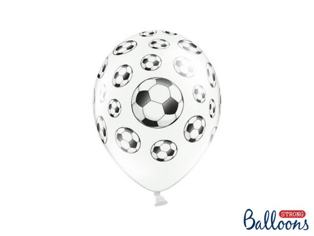 Akcesoria - Balony białe w piłki nożne, Pastel Pure White, 30 cm - 5 szt.