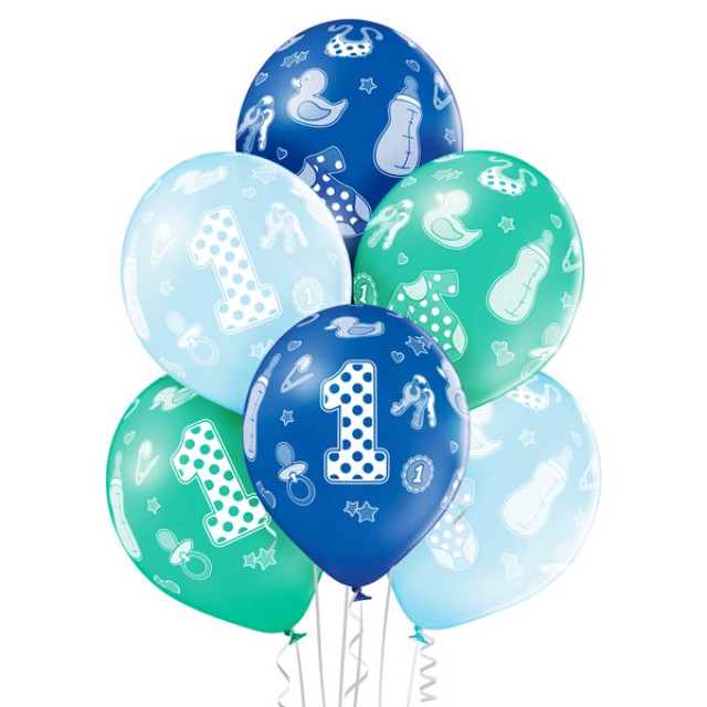 Akcesoria - Zestaw balonów na 1 urodziny chłopca - 6 szt.