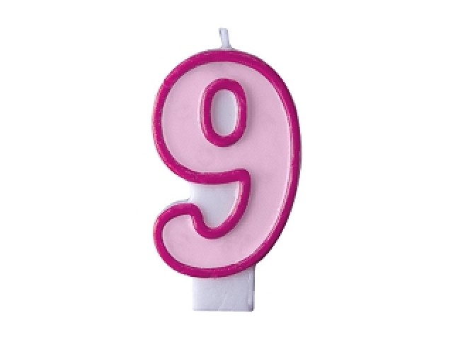 Akcesoria - Świeczka urodzinowa Cyferka 9, różowy, 7cm