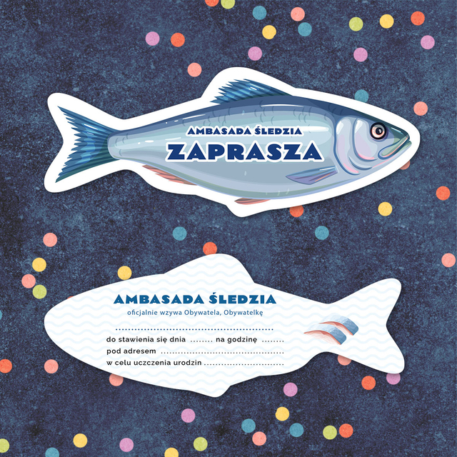 Akcesoria - Zaproszenie na imprezę w stylu PRL (śledzik) 1 szt.