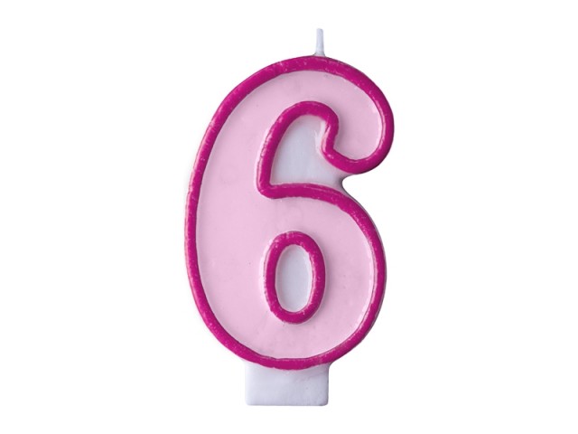 Akcesoria - Świeczka urodzinowa Cyferka 6, różowy, 7cm