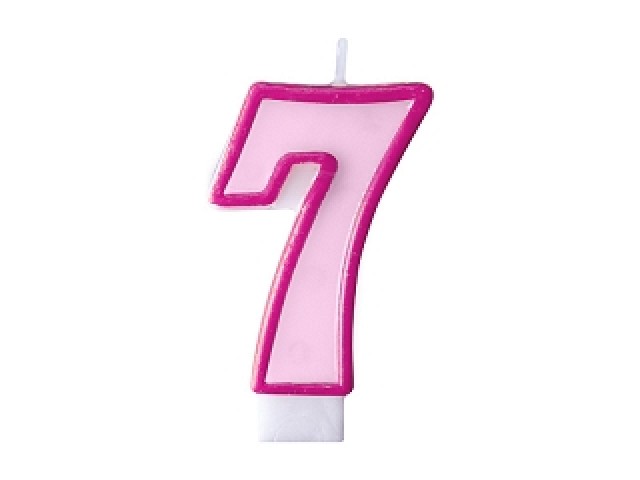 Akcesoria - Świeczka urodzinowa Cyferka 7, różowy, 7cm