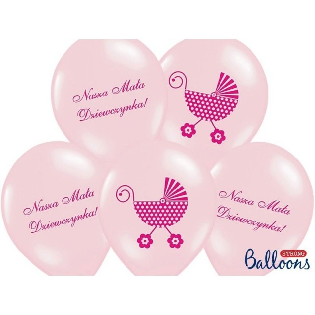 Akcesoria - Balony Nasza Mała Dziewczynka, różowe, 30 cm - 5 szt.