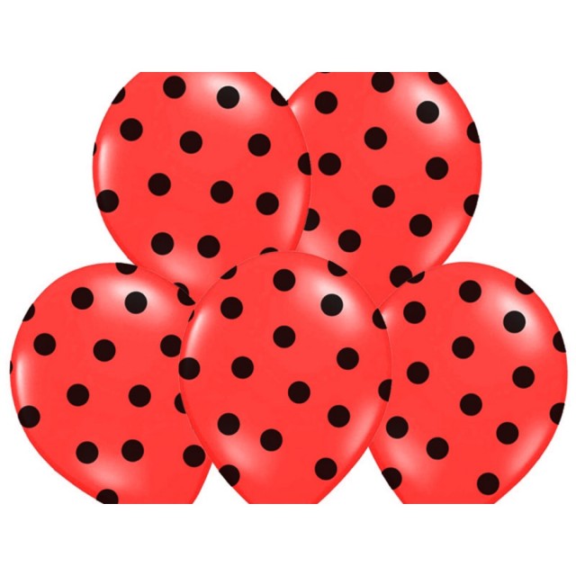 Akcesoria - Balony czerwone w czarne kropki Pastel Poppy Red, 30 cm - 5 szt.