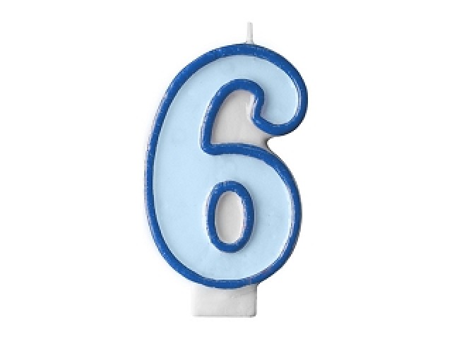 Akcesoria - Świeczka urodzinowa Cyferka 6, niebieski, 7cm