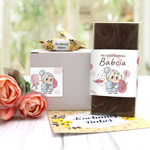 Akcesoria - Zestaw upominkowy z czekoladą dla Babci  - Babcia na spacerze