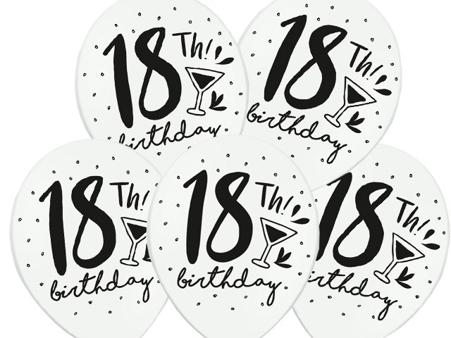 Akcesoria - Balony 18 birthday białe - 5 szt