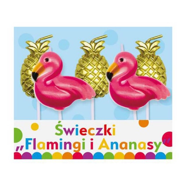 Akcesoria - Świeczki Pikery Flamingi i Ananasy - 5 szt.