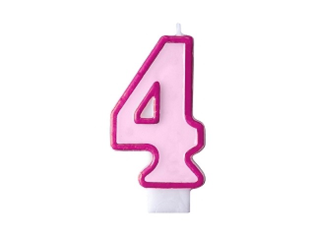 Akcesoria - Świeczka urodzinowa Cyferka 4, różowy, 7cm