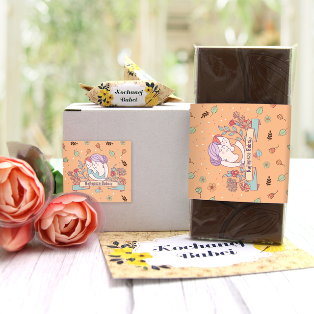 Akcesoria - Zestaw upominkowy z czekoladą dla Babci - Kwieciste podziękowanie