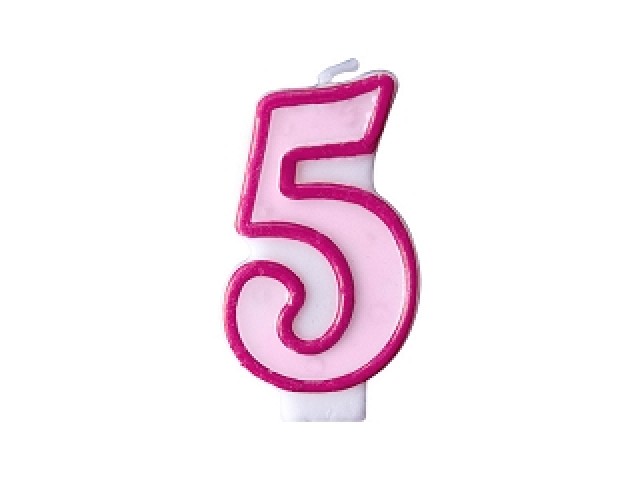 Akcesoria - Świeczka urodzinowa Cyferka 5 w kolorze różowym, rozmiar 7cm