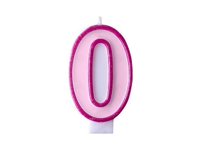 Akcesoria - Świeczka urodzinowa Cyferka 0, różowy, 7cm