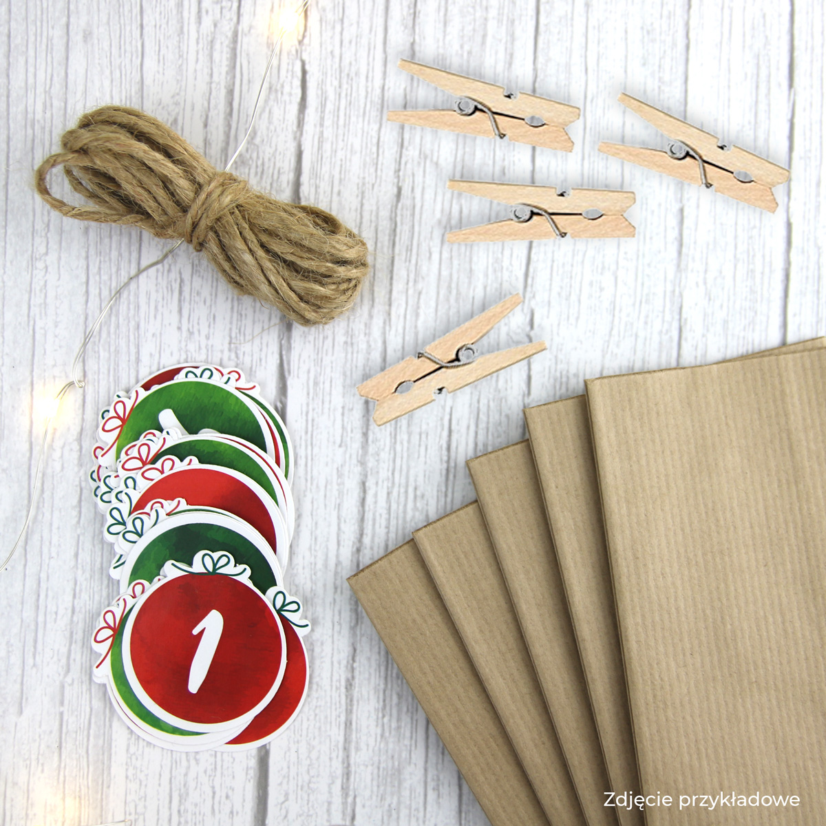 Akcesoria - Kalendarz adwentowy Bombki - torebki kraft z najklejkami (24 szt.) 