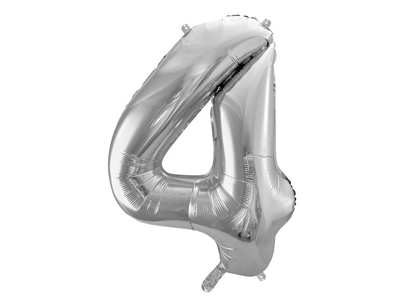 Akcesoria - Balon foliowy Cyfra ”4”, 86cm, srebrny