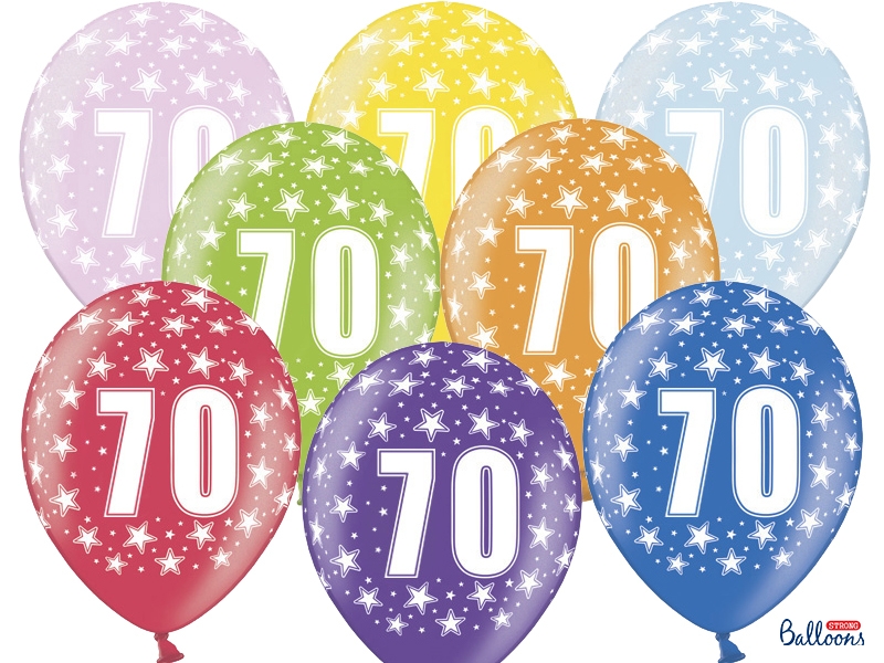 Balony 70th Birthday, Metallic Mix, 30 cm - 5 szt.