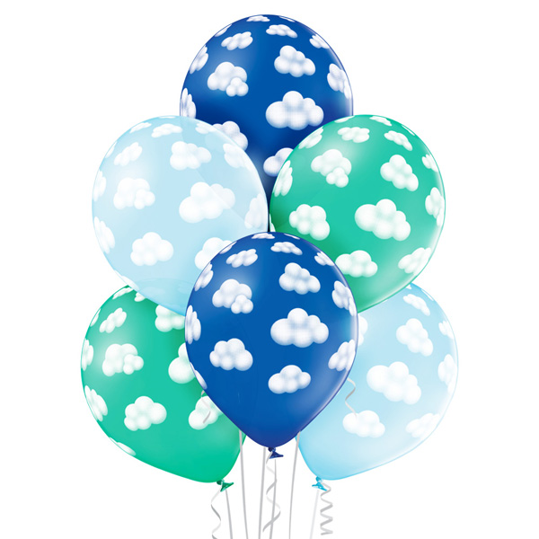 Akcesoria - Zestaw balonów dla chłopca w chmurki - 6 szt.