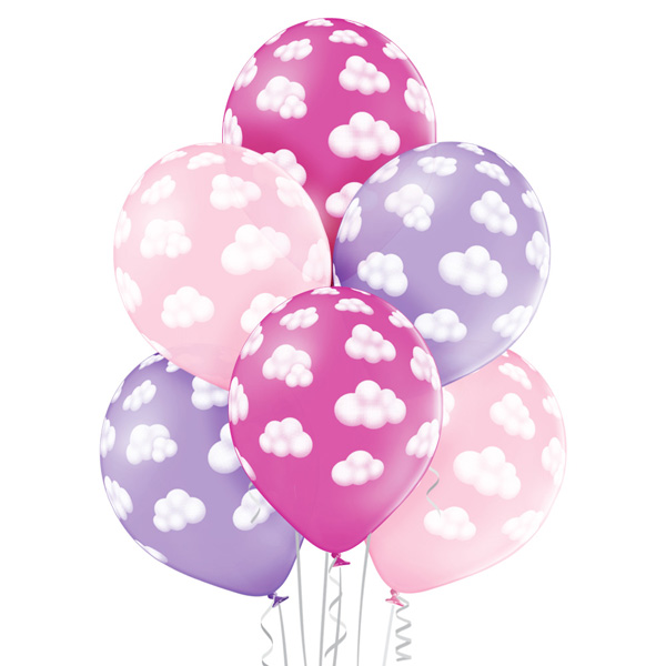 Akcesoria - Zestaw balonów dla dziewczynki w chmurki - 6 szt.