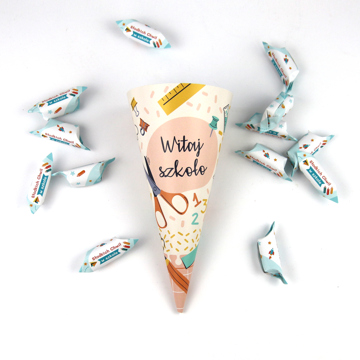 Tutka szkolna - Jasnoróżowa z przyborami