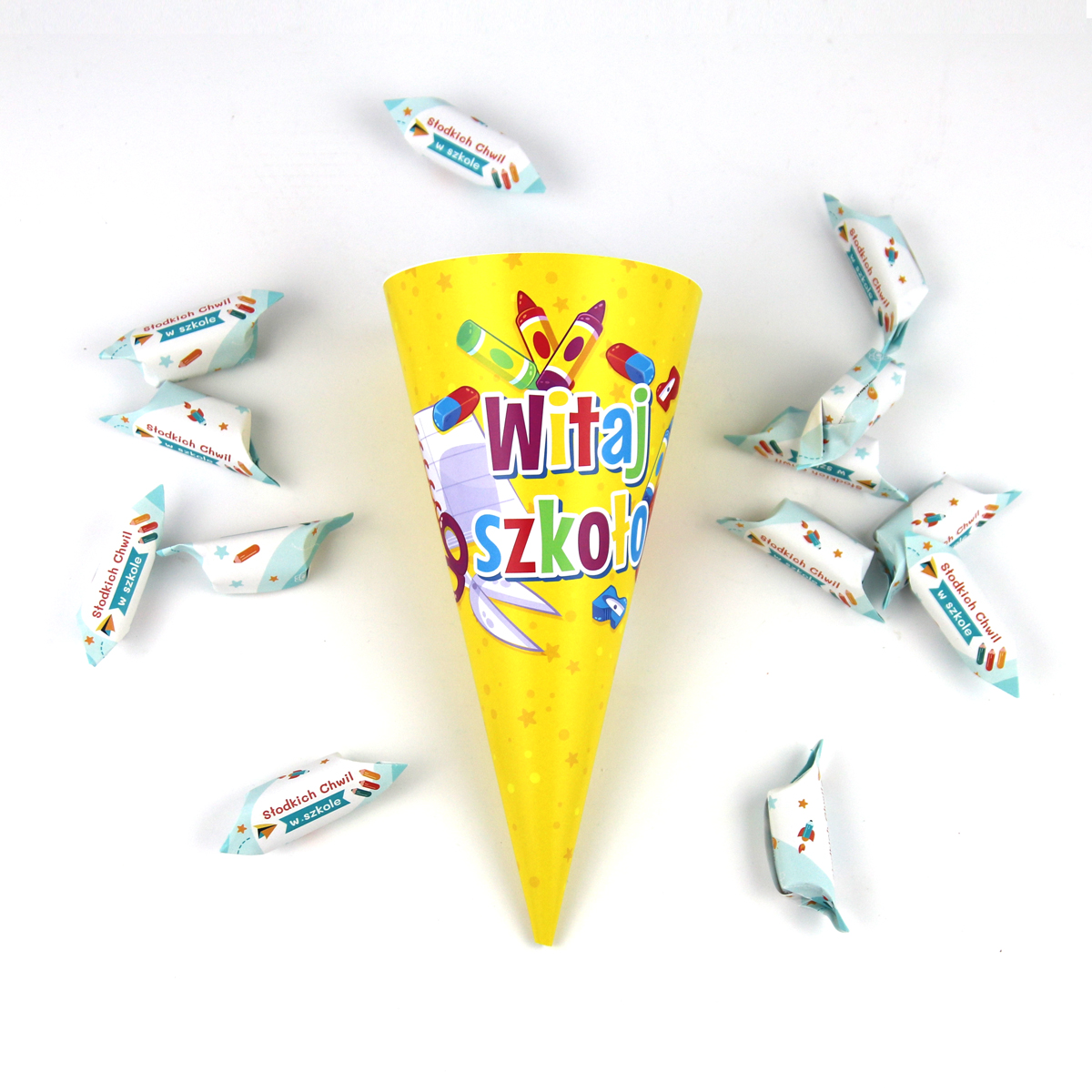 Tutka szkolna - Żółta z przyborami