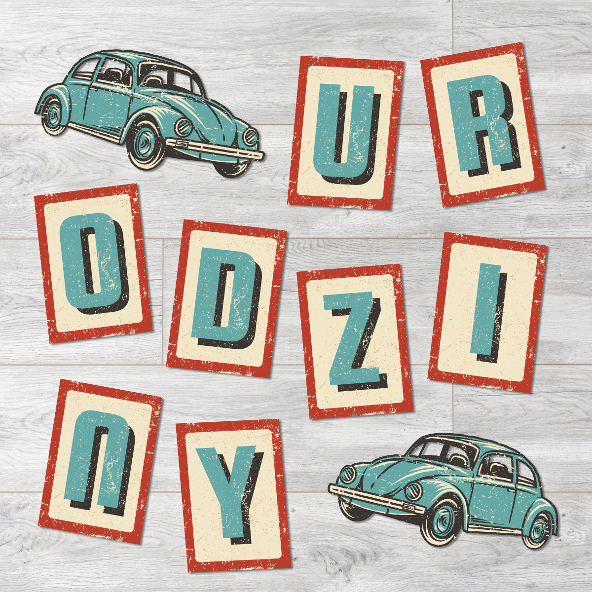 Girlanda z garbusem - w stylu PRL