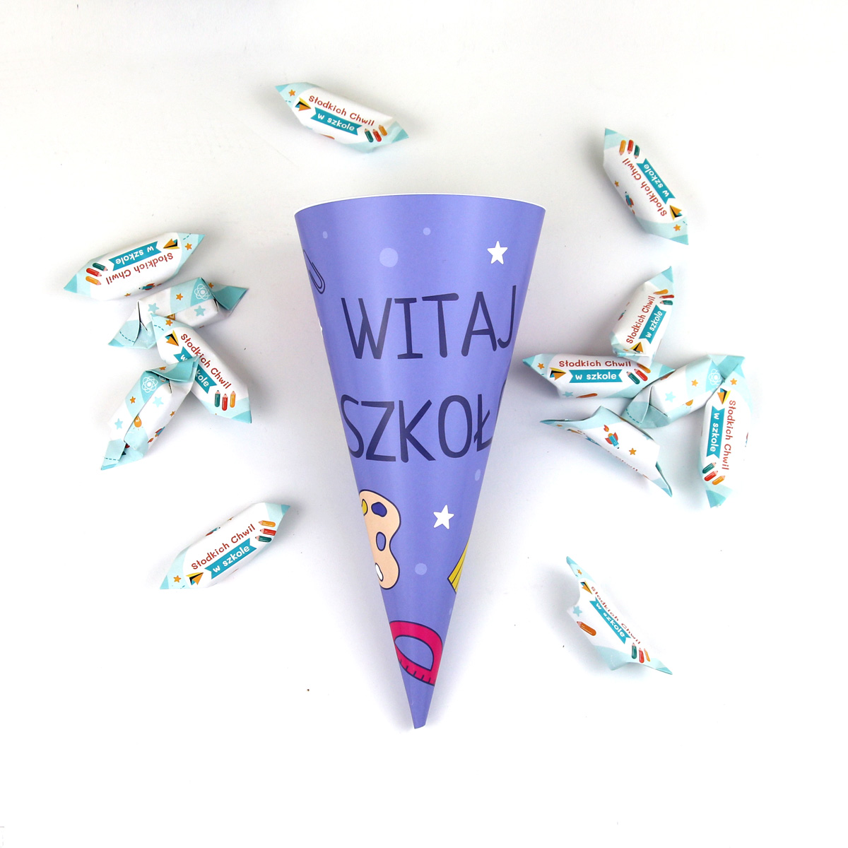 Tutka szkolna - Fioletowa z przyborami