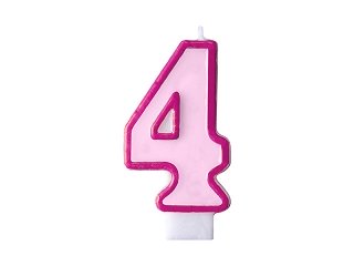 Akcesoria - Świeczka urodzinowa Cyferka 4, różowy, 7cm