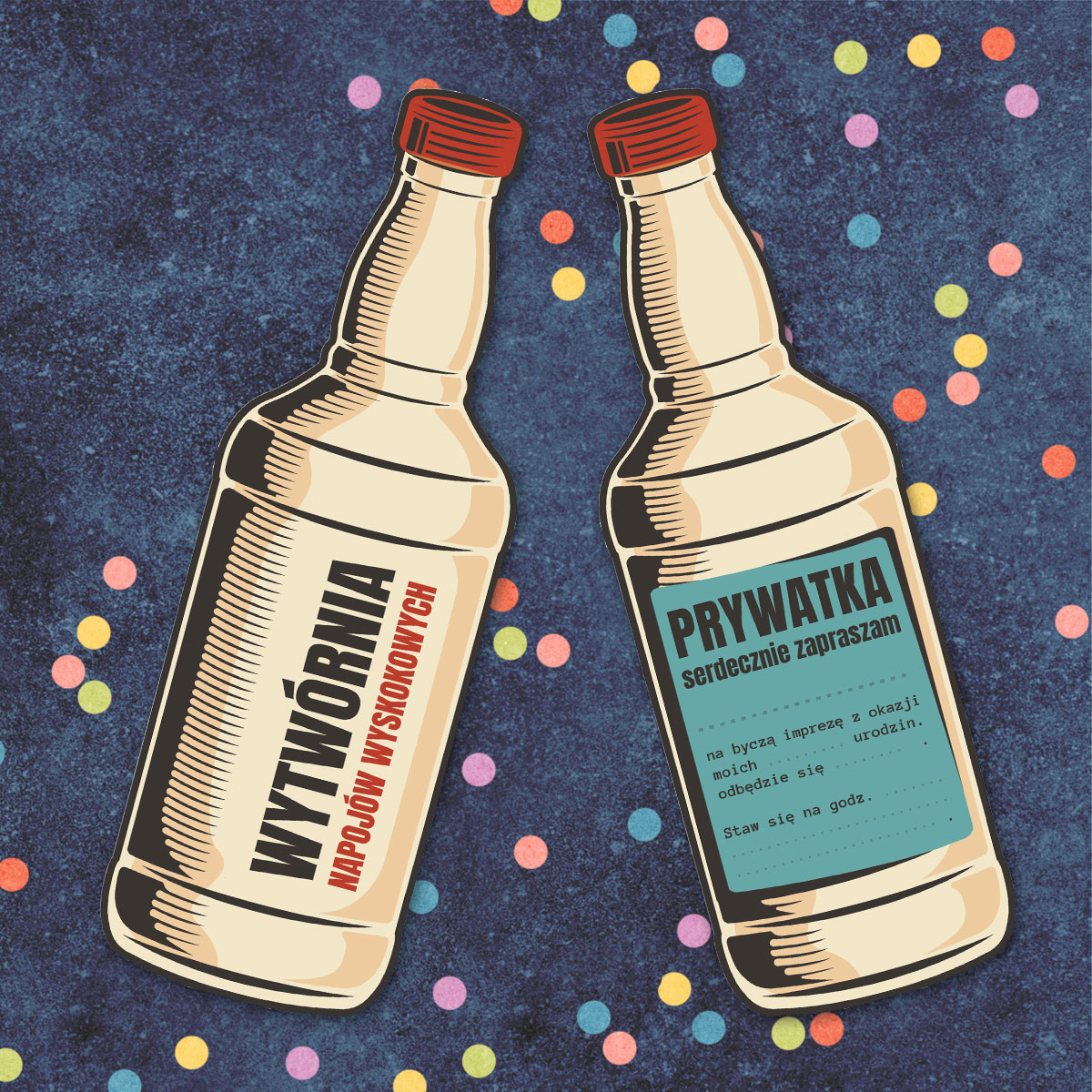 Zaproszenie na imprezę w stylu PRL (butelka) 1 szt.