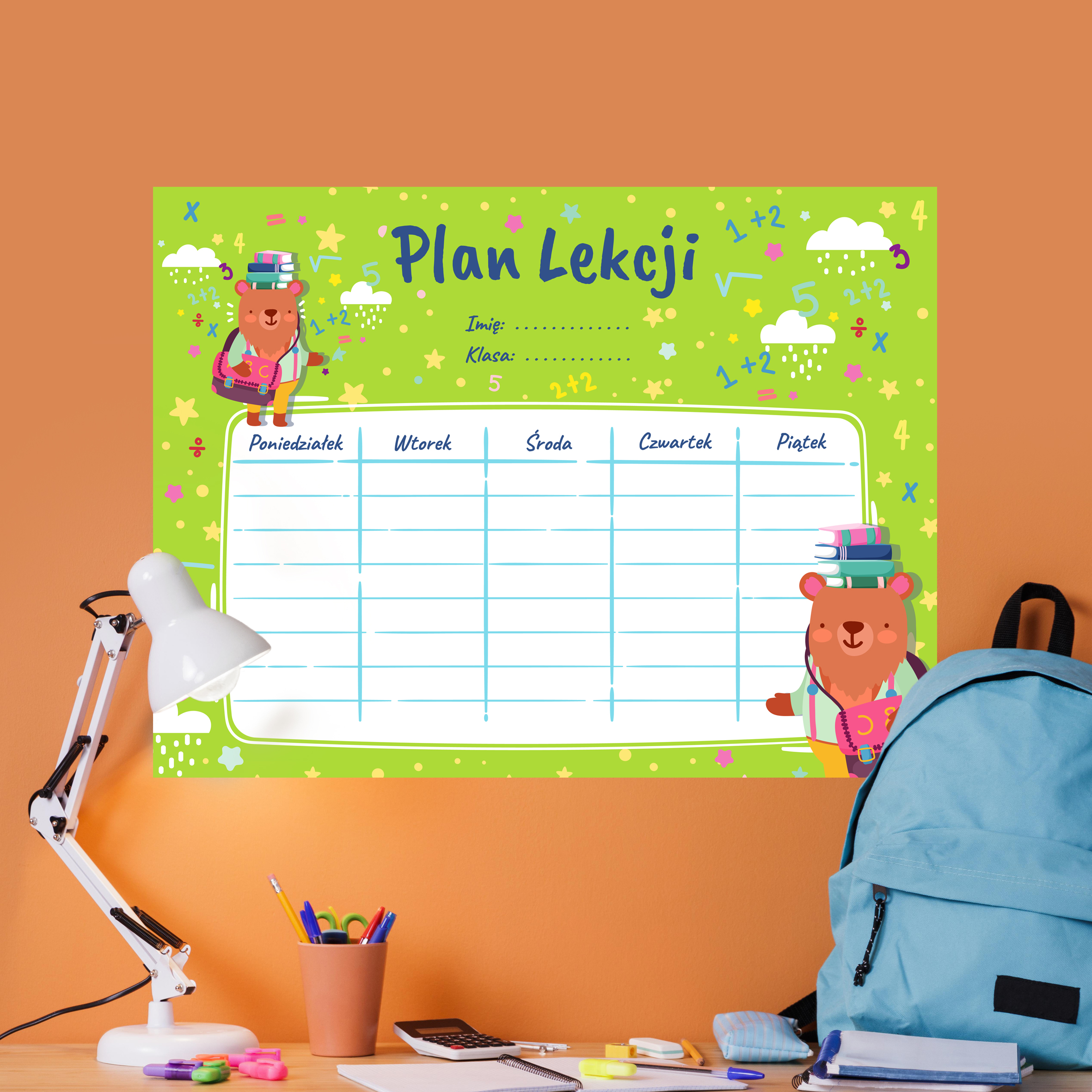 Plan lekcji - Zielony z misiem