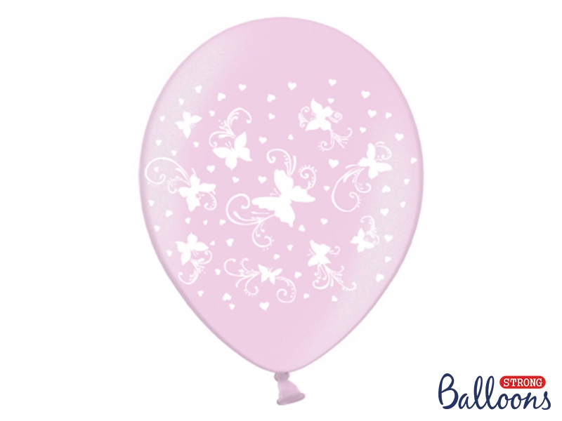 Akcesoria - Balony różowe w motylki, Metallic Candy Pink, 30 cm - 5 szt.