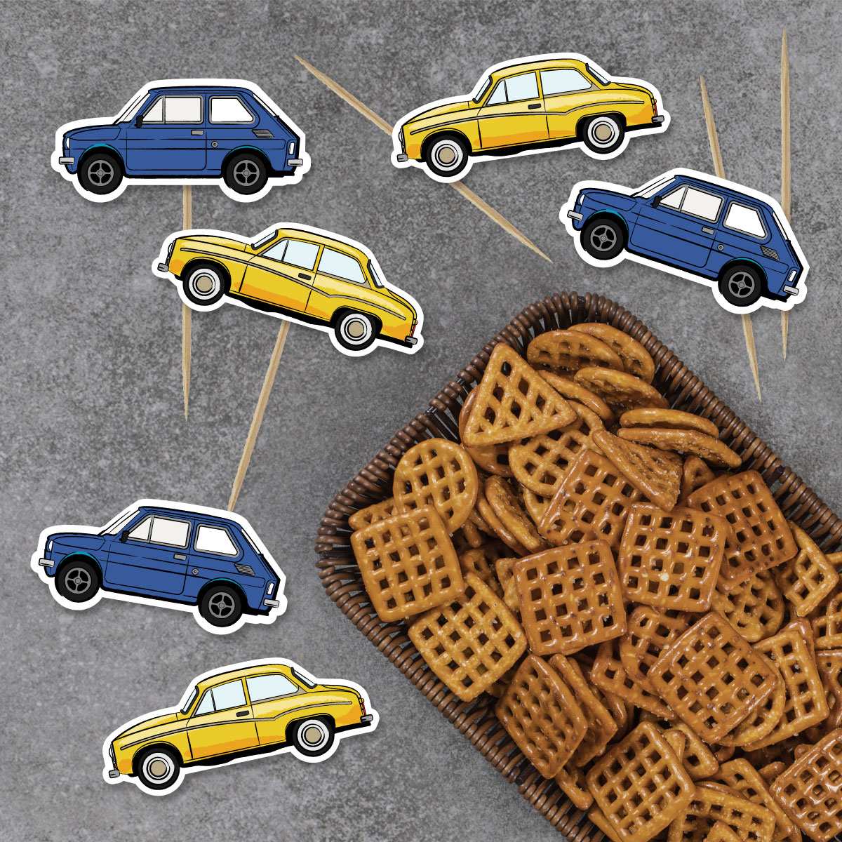 Pikery na imprezę PRL (maluch i syrenka) 8 szt.