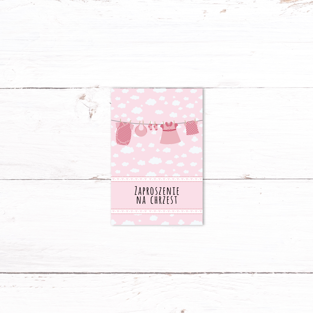 Akcesoria - Zaproszenie na Chrzest - Ubranka na sznurku różowe - 1 szt.