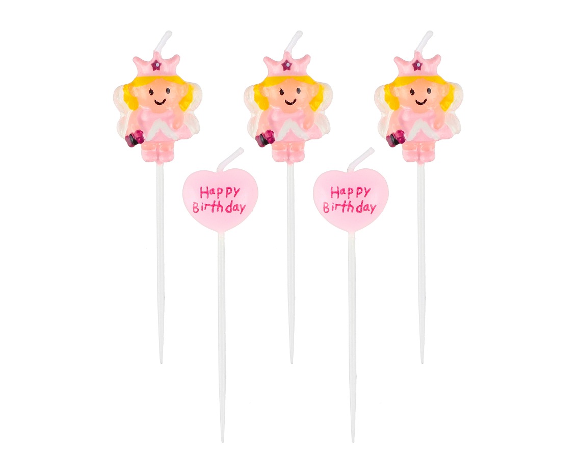 Akcesoria - Świeczki pikery księżniczki i serca - 5 szt.