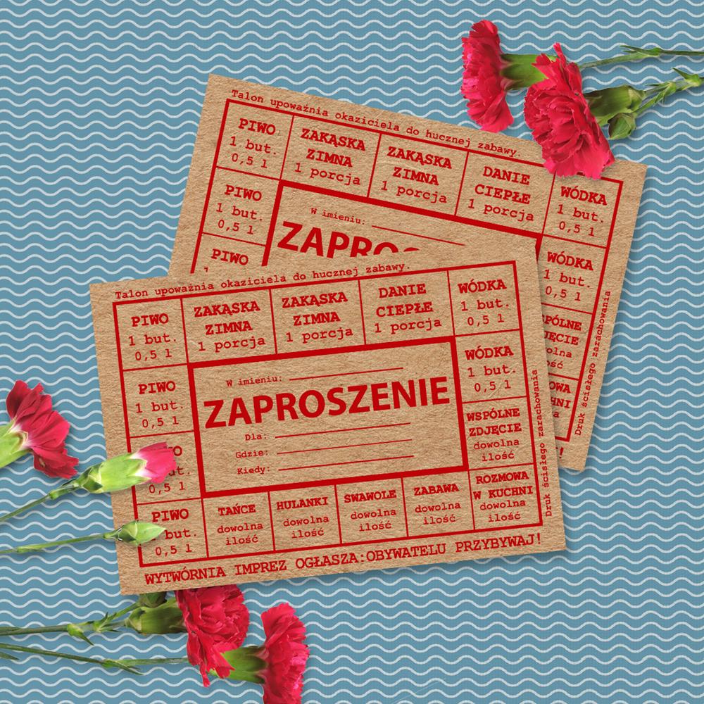 Zaproszenie na imprezę w stylu PRL (kraft) 1 szt.