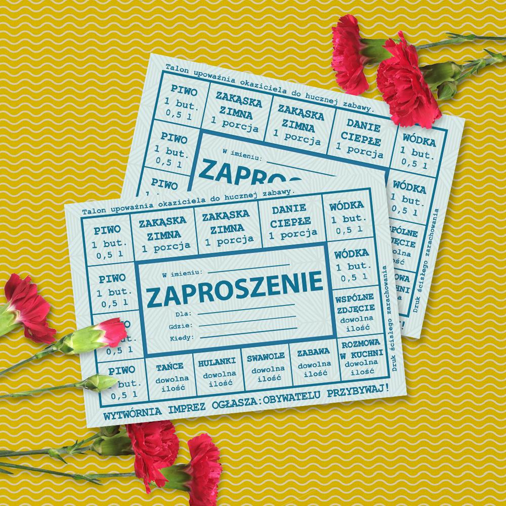 Zaproszenie na imprezę w stylu PRL (niebieskie) 1 szt.