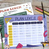 Akcesoria - Plan lekcji - Fioletowy z przyborami