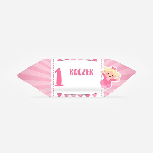 Krówki - Dziewczynka na różowym tle z grzechotką