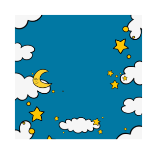 Krówki - Gwiazdy, księżyc i chmurki na niebieskim tle