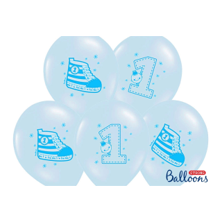 Akcesoria - Balony na roczek Trampek - Number 1, 5 szt Niebieskie